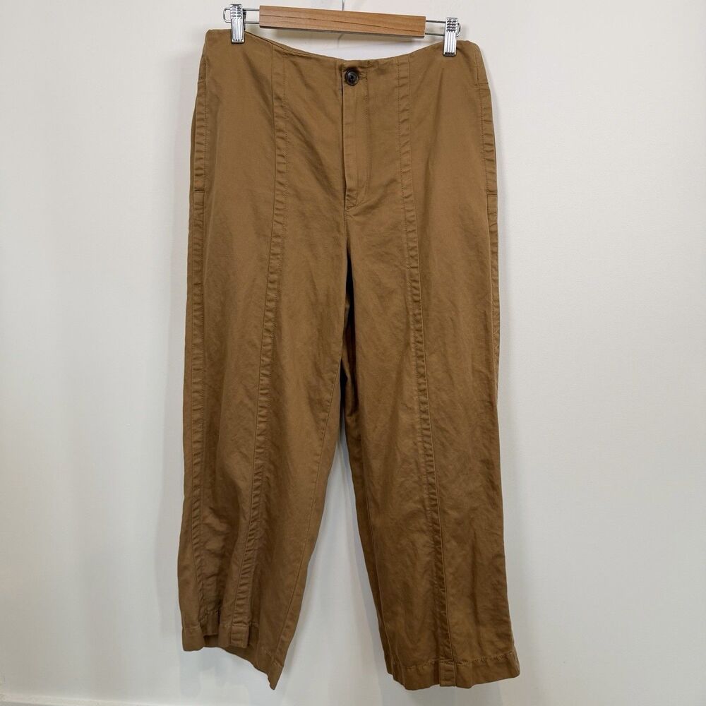 LOFT Pants Womens Size 8 Tan Brown Wide Leg Crop Linen Cotton Boho Chic Classic